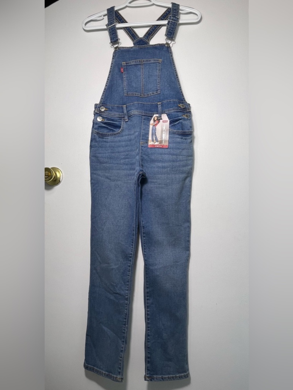 Levi's Girls Denim Overalls Blue Size 12 Stretch Adjustable Straps Pockets NWT - Picture 5 of 15